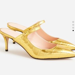 NIB J.Crew Collection gold colette mule heels metallic croc-embossed leather 9